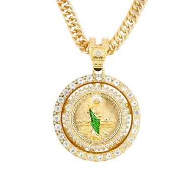 Imagem de Colar San Judas preenchido com ouro 14K para mulheres e homens - Colar vintage de São Judas religioso, amuleto, medalha de São Jude Tadeo, Cadena Oro Laminado, joia cristã religiosa católica, Large,