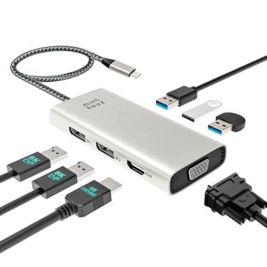 Imagem de Minthouz Estação de ancoragem USB-C 7 em 1 adaptador multiportas para laptop com tela quádrupla, 4K HDMI, Dual 8K DP, VGA, 3×USB2.0 portas e dongle USB para MacBook Pro/Air, iPad Pro, iMac, iPhone 16