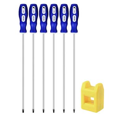 Imagem de IEBUOBO Conjunto de chaves de fenda Torx extralongas, comprimento 30,5 cm T10-T30, além de chaves de fenda longas estrelas, conjunto com ferramenta magnetizador/desmagnetizador, 6 peças