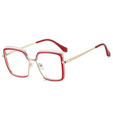Imagem de Armação de óculos retrô transparente feminina, armação de metal com dobradiça de mola, masculina (vermelha)