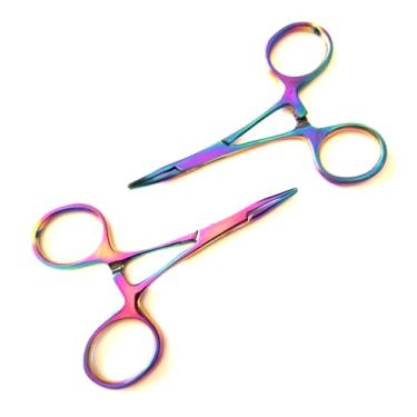 Imagem de MedTouch 2 pinças de bloqueio de hemostato de mosquito multicor de titânio arco-íris 8,9 cm, alicates retos e curvos de aço inoxidável, hemostatos ideais para enfermeiros, fórceps de pesca, artesanato