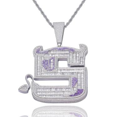 Imagem de ICEDIAMOND Pingente Icey Bling Jumbo Criativo Demon S com Borda Gelada Miami Cuban Link Corrente, Joia Hip Hop de Diamante Laboratório CZ Completo para Homens, 24'' Rope, Latão, Zircônia cúbica