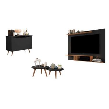 Imagem de Kit Painel p/ TV até 55" + 2 Mesas + Buffet 3 Pts Encanto PT - JM3 Móv