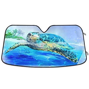Imagem de Oarencol Protetor solar para para-brisa de carro tartaruga marinha Aquarela animal oceano dobrável raios UV protetor solar para manter seu veículo fresco (139,7 x 70,1 cm)