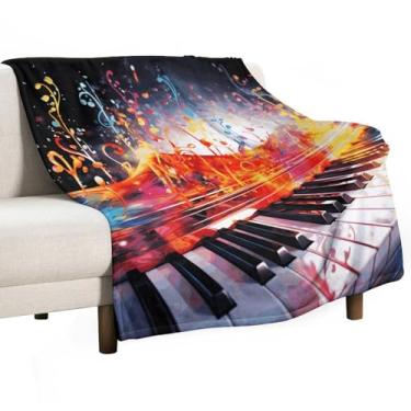 Imagem de Cobertor macio aconchegante colorido piano teclado impressão cobertor bonito decoração de casa para viagens em família atividades ao ar livre