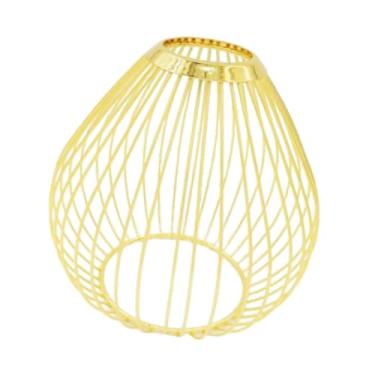 Imagem de WeiLaiKeQi Abajur de ferro com capa para lâmpada, suporte de lâmpada industrial, gaiola de arame, proteção, abajur pendente para sala de estar, cozinha, hotel, Dourado 14x14cm