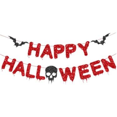 Imagem de hhdatc Happy Halloween Banner with Bat Flags Trick or Treat Hanging Garland for Fireplace Wall and Party Decorations