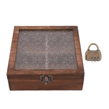 Imagem de Haofy Organizador de Maquiagem Floral Vintage Caixa de Jóias de Madeira Com Tampa de Vidro de Armazenamento Compacto para Desktop para Organizador de Jóias de Cosméticos