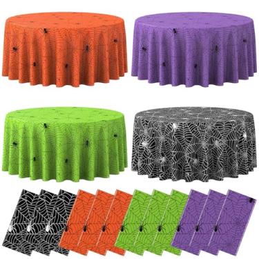 Imagem de 12 peças de toalhas de mesa de teia de aranha de Halloween, toalha de mesa multicolorida descartável de teia de aranha para mesa redonda, capa de mesa assustadora de teia de aranha para artigos de