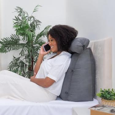 Imagem de Travesseiro Cabeceira de Cama, Almofadas de cama para cabeceira com suporte de posicionamento de encosto de cama acolchoada, Encosto Anatômico, almofada pós-cirurgia, 61cm Largura (Cinza)