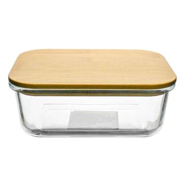 Imagem de Pote Hermético Vidro Retangular Tampa Bambu 640Ml Vista Home