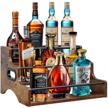 Imagem de AT-VALY Prateleira de temperos de 3 camadas, prateleira de armazenamento de cozinha de ferro e MDF, organizador de bancada que economiza espaço para especiarias, ervas, temperos, suporte de