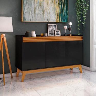 Imagem de Buffet Aparador Ripado Com 3 Portas Monaco 136cm - Preto E Cedro - VIA