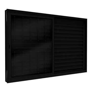 Imagem de Janela de Alumínio Veneziana Lateral com Grade 2 Folhas Móveis e 1 Folha Fixa Lucasa Eccellente Preto