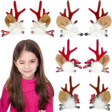Imagem de SHEHARUHI 4 pares de grampos de cabelo fofos de Natal, chifres de rena, orelhas e laços decorativos para mulheres, meninas, acessórios de cabelo para festas de Natal (chique)