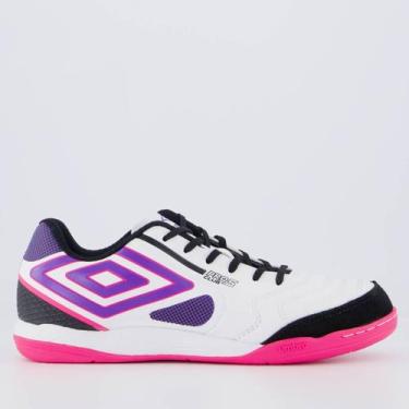 Imagem de Chuteira Umbro Pro 5 Bump Club II Futsal Branca e Roxa, 43