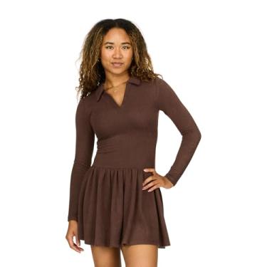 Imagem de Forever 21 Vestido feminino Hacci Rib manga longa cintura caída com gola polo, Marrom, PP