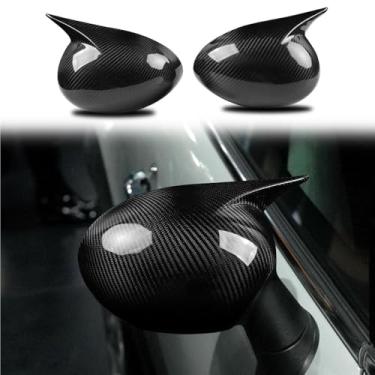 Imagem de Conjunto de 2 espelhos retrovisores externos em fibra de carbono genuína, com design dobrável manual (sem furos), compatíveis com BMW Mini R55 R56 R57 R58 R59 R60 (modelos 2007-2014).(Black)