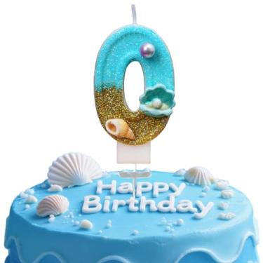 Imagem de Vela digital de aniversário, Blue Ocean Golden Beach No. 0, adequada para meninos e meninas, aniversários e celebrações, é o presente preferido para expressar amor (número 0)