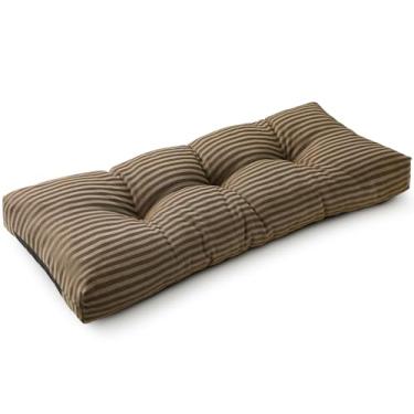 Imagem de SUNROX LokGrip Almofada de banco antiderrapante tufada de espuma de memória, resistente à água, durável, espessa, externa/interna, almofadas de banco 91 x 35 x 10 cm, listras de cacau