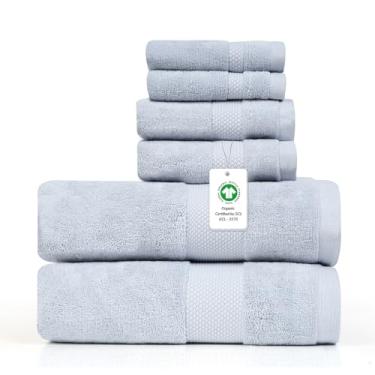Imagem de Conjunto de 6 toalhas 100% algodão orgânico – Certificação GOTS & Oeko-TEX – Macia, ultra absorvente, secagem rápida – Inclui 2 toalhas de banho, 2 toalhas de mão, 2 toalhas de banho – Farm to Home da