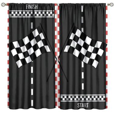 Imagem de Fblifil Cortinas infantis com bandeira de carro de corrida, esportes radicais, cortinas de janela de jogos, tratamentos para adolescentes, homens, quarto, sala de estar, berçário, sala de jogos
