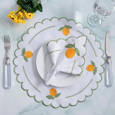 Imagem de Kit Jogo Americano Mesa Posta Sousplat 24 Peças para 12 Lugares - Tecido Oxford 100% Poliester Bordado Limão com Guardanapos - Branco