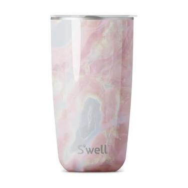 Imagem de S'well Copo de aço inoxidável com tampa deslizante, 510 g, Geode Rose, recipientes isolados a vácuo de camada tripla mantém as bebidas frias por 12 horas e quentes por 4, livre de BPA