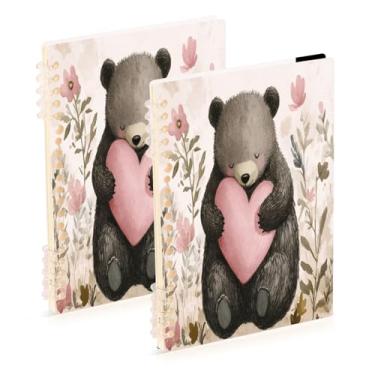 Imagem de Burbuja Cadernos de coração com urso dos namorados, papel pautado universitário A5 com 60 folhas, fichário para diário, trabalho, escritório, 2 unidades