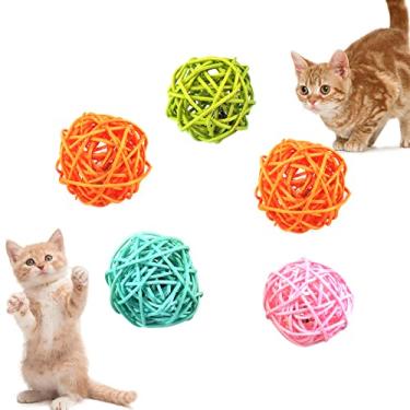 Imagem de Andiker Bolas para gatos, 5 peças coloridas e embutidas, bola de som para gatos, brinquedos de pássaros, bolas de brincar naturais, brinquedo de roer papagaio para mastigar e perseguir, brinquedos