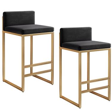 Imagem de Conjunto de 1/2 bancos de bar modernos de metal com apoio para os pés dourado veludo cadeiras de bar para ilha de cozinha