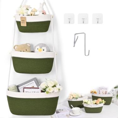Imagem de Degeyoyo Cestas de armazenamento penduradas, cesta sobre a porta, armazenamento de cestas de parede de algodão, cesta de porta suspensa com 4 ganchos