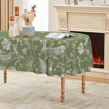 Imagem de Horaldaily Toalha de mesa de Páscoa 152 × 213 cm, oval, coelhinho da Páscoa, flores brancas, samambaia, lavável, capa de mesa sazonal para decoração de festa, piquenique, jantar