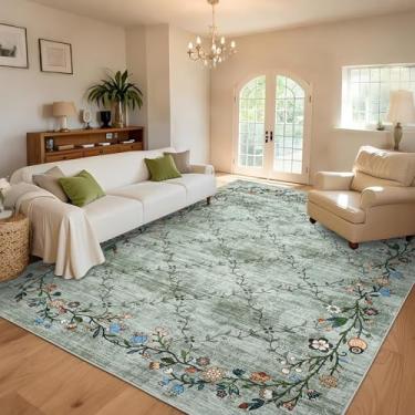 Imagem de GarveeHome Tapete floral 22,5 x 30,5 cm, grande lavável, para sala de estar, quarto, pilha baixa, tapete macio para mesa de jantar, tapete moderno, para escritório, casa de fazenda, berçário
