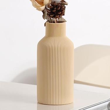 Imagem de Vaso de flores de cerâmica, decoração minimalista de casa de fazenda moderna, vaso boêmio pequeno para grama dos pampas, mesa, prateleira, cornija, decoração de entrada e centros de mesa (20 cm, bege)