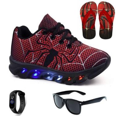 Imagem de Tenis De Led Aranha Infantil Preto Masculino Meninos + Chinelo + Oculo