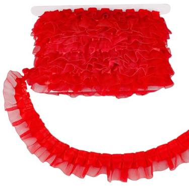 Imagem de GORGECRAFT 11 jardas 4,7 cm dois tons cetim organza acabamento borda de renda franja guarnição de renda plissado babados chiffon fita vermelha reunida afiação tecido para vestido de pano costura