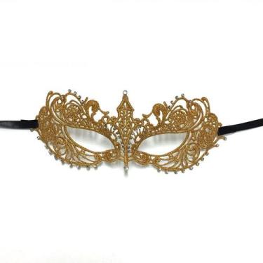 Imagem de Máscara de cosplay, renda dourada, meia face, festa à fantasia de Hall
