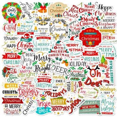 Imagem de Adesivos de Natal, inglês, frases felizes, pacote de 50 unidades - Yiw