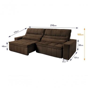 Imagem de Sofá Retrátil Reclinável Supremo 2,10m Suede Velut Marrom Molas No Assento - King House