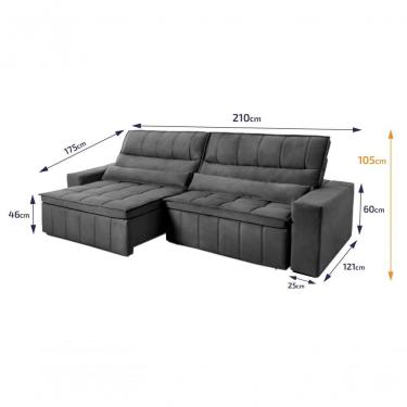 Imagem de Sofá Retrátil Reclinável Supremo 2,10m Suede Velut Cinza Molas No Assento - King House