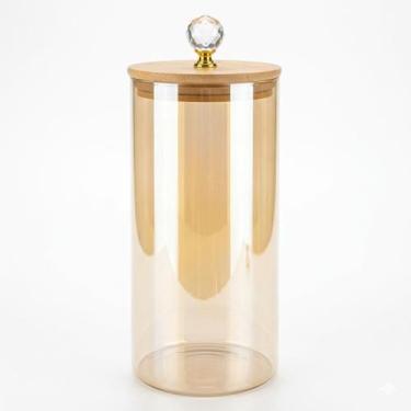 Imagem de Pote de Vidro Âmbar Liso 1,3L com Tampa de Bambu Hermético  Porta Mant