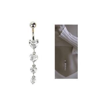 Imagem de Piercing umbigo 4 corações prateado pendurado aço cirúrgico - 3i