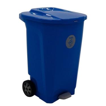 Imagem de Lixeira Tramontina T-force Coleta Seletiva Papel Em Polipropileno Azul Com Rodas 100 L...