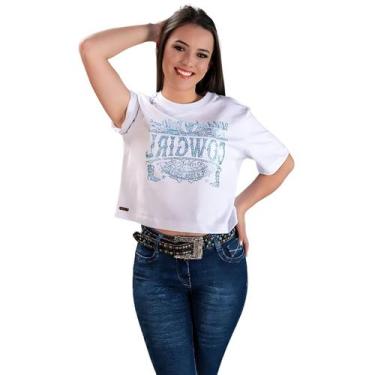 Imagem de Cropped Country Feminina T Shirt Branco Com Strass Zoe Western, P