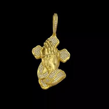 Imagem de Pingente Fe Cruz Oração Pedras Cravejadas Banhado ouro 18k - Impactus1