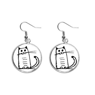 Imagem de Brinco Cat Smile Sit Black Line Brinco pendente prata joia feminina