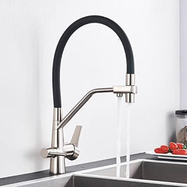 Imagem de Torneiras de cozinha filtradas purificação torneira de cozinha 360 rotativa torneira de filtro de água para cozinha torneiras de cozinha de três vias torneira, um níquel escovado, china