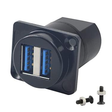 Imagem de QIANRENON Conector sem solda de montagem em painel USB 3.0 D, USB 3.0 fêmea para fêmea soquete de painel de montagem passagem através do adaptador? Painel fixo extensor USB reto frontal e traseiro