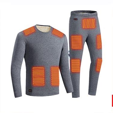 Imagem de Conjunto de roupa íntima térmica aquecida com 18 zonas de aquecimento, roupa íntima masculina feminina de esportes ao ar livre de inverno calças de camisa aquecida, cinza, G